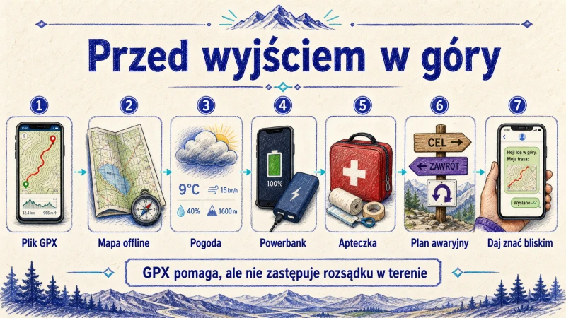 Plik GPX pomaga, ale nie zastępuje oceny warunków w terenie Plik GPX pomaga, ale nie zastępuje oceny warunków w terenie